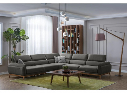 Living Room Leather Sofa Couch L-Shape Upholstered Seat Corner Sofa Set Coffee Table